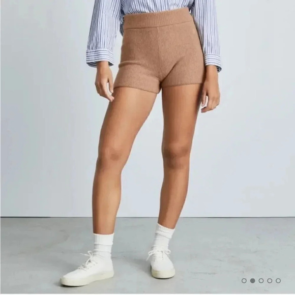 Everlane Cozy Stretch Shorts Ribbed Wool Blend Pull On Camel Medium - Picture 1 of 12